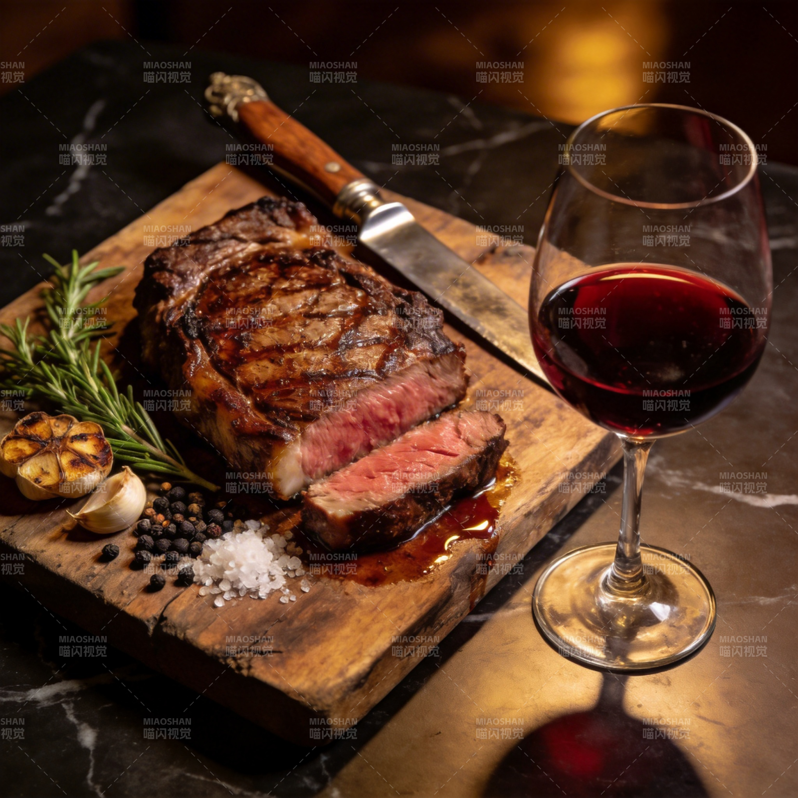 红酒配牛排图片