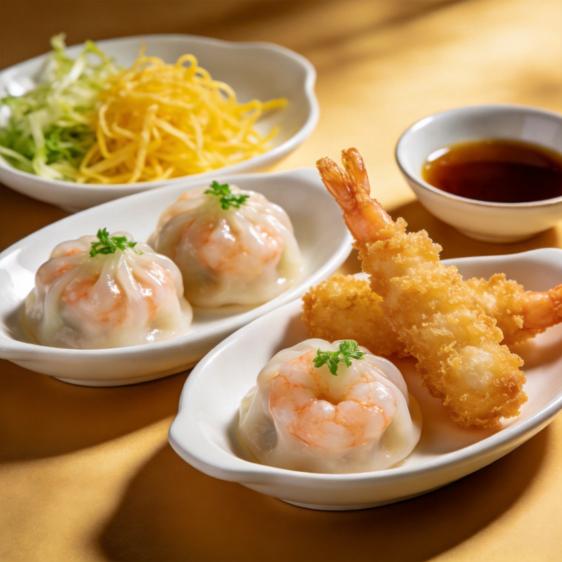 美味虾饺与天妇罗图片