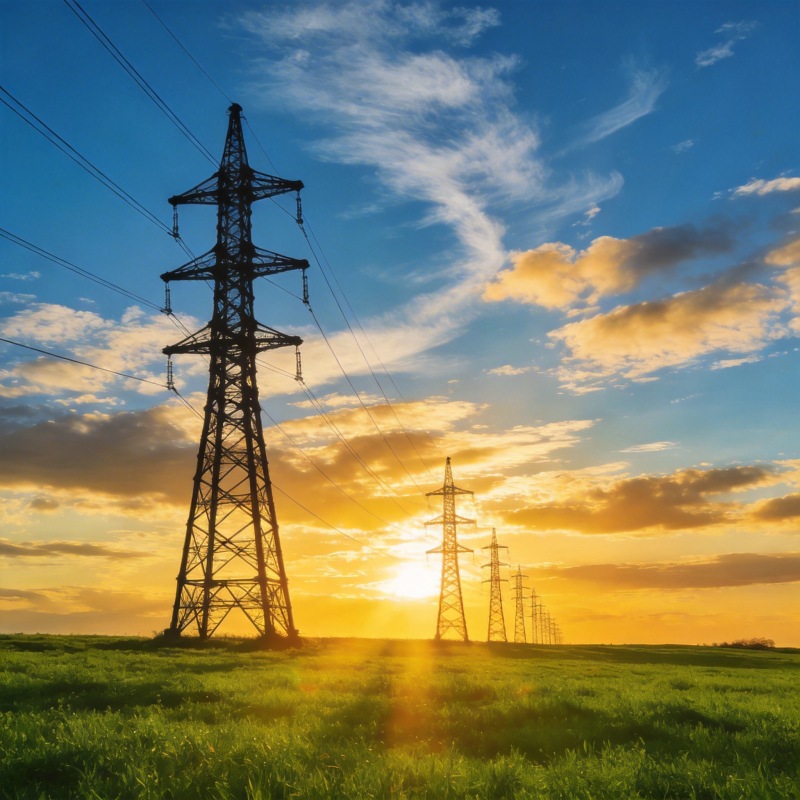 夕阳下的输电塔图片