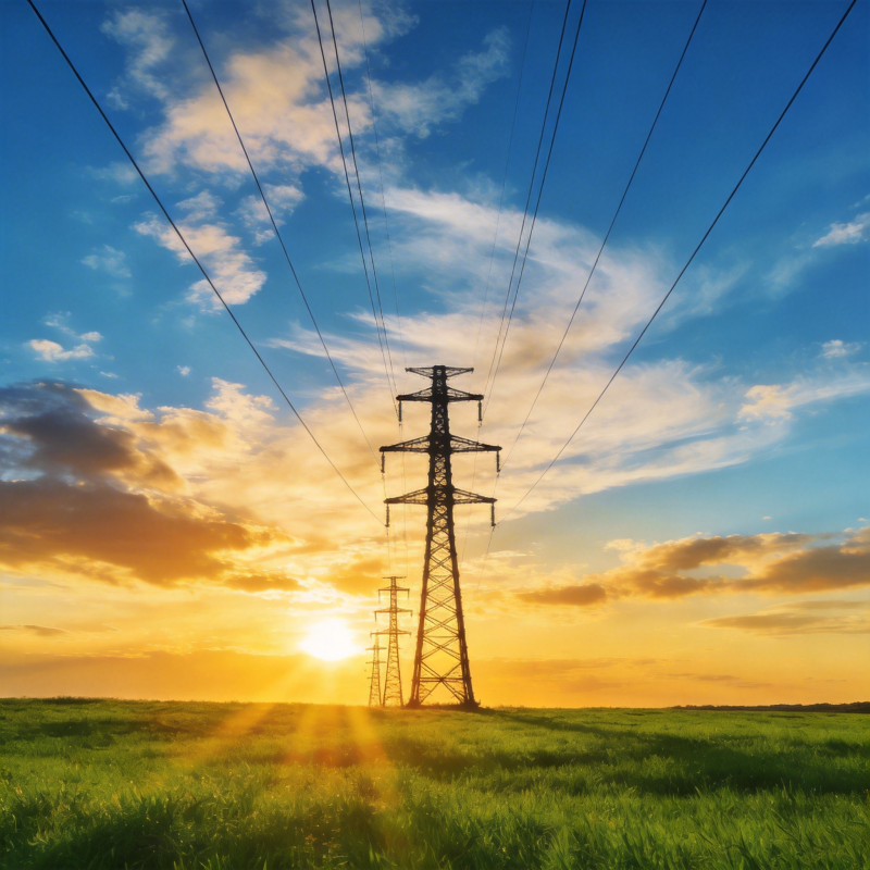 夕阳下的电力塔图片