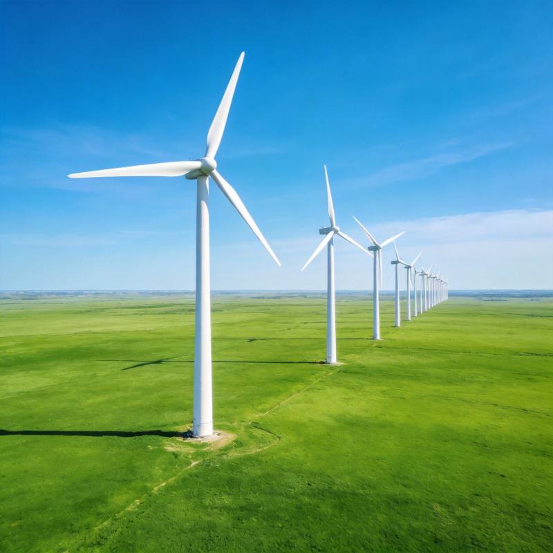 风车列阵绿野蓝天图片