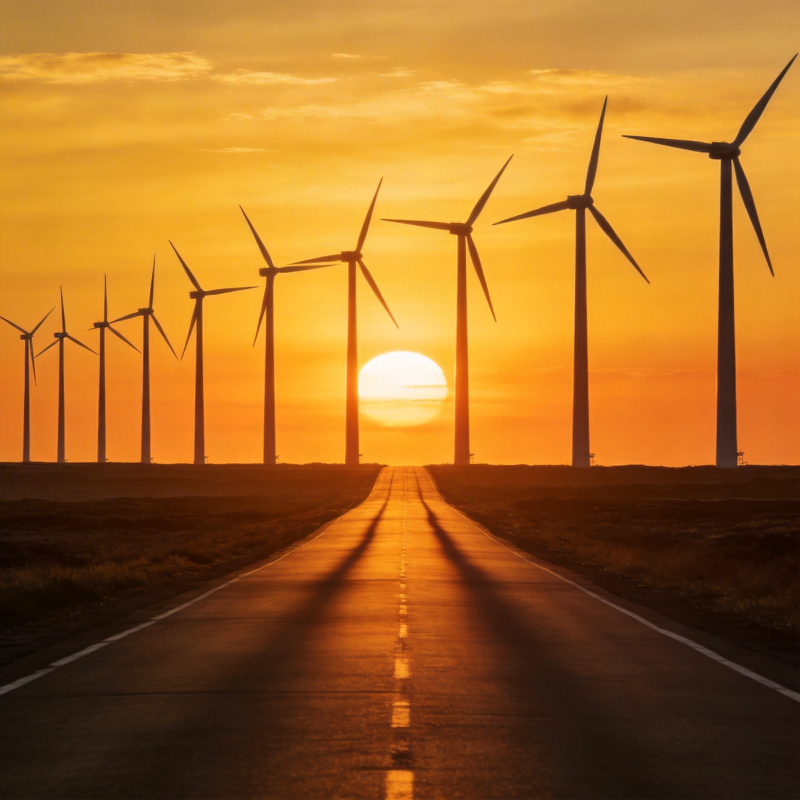 风车公路日落图片