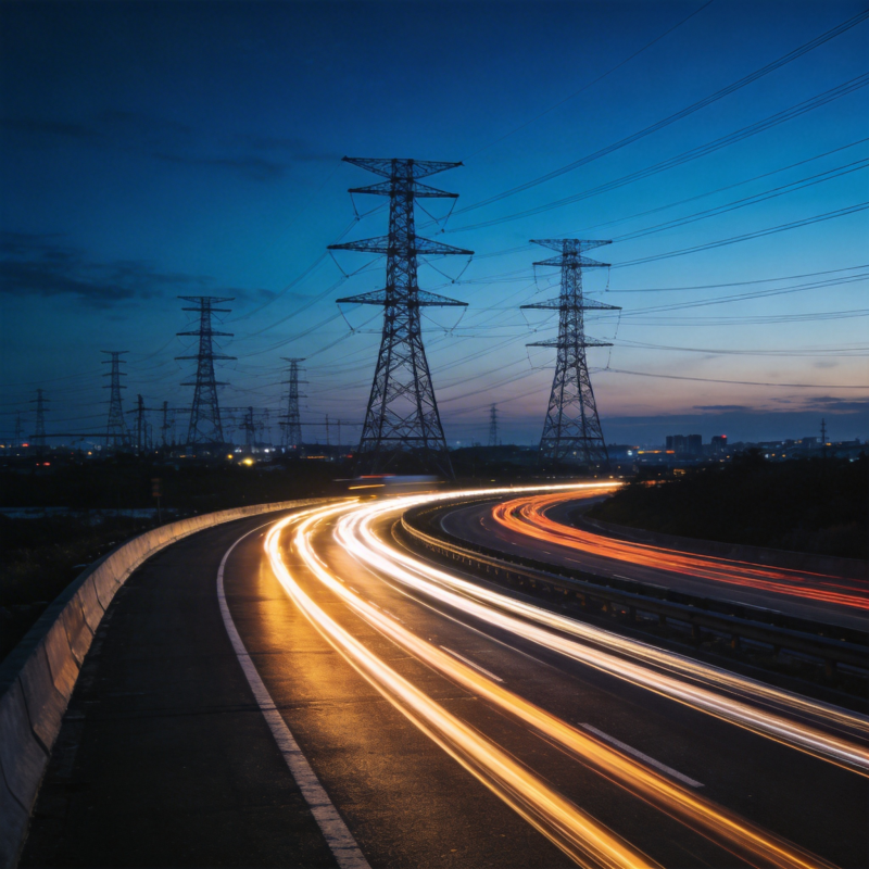 夜路光影 电塔矗立图片