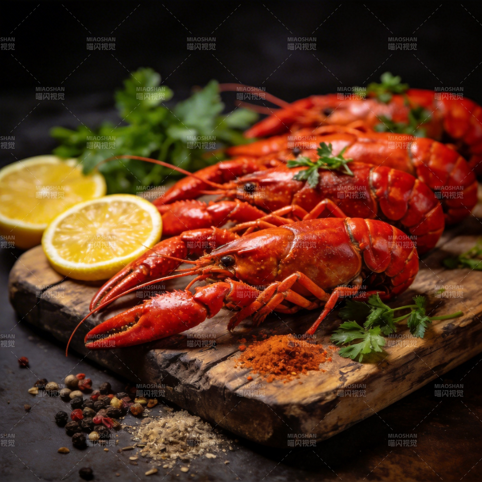 鲜红龙虾配香料图片