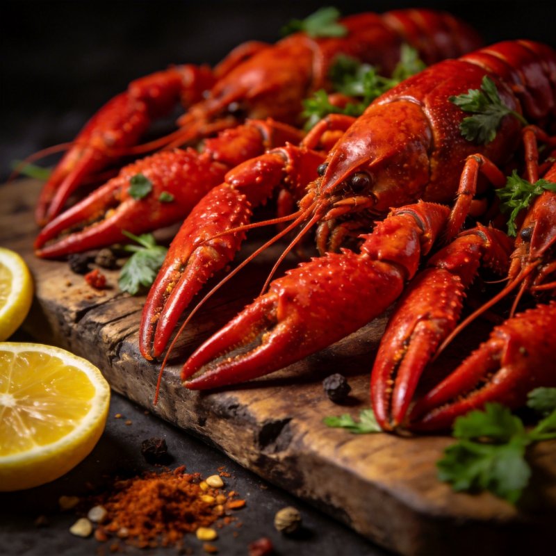 鲜红龙虾配柠檬图片
