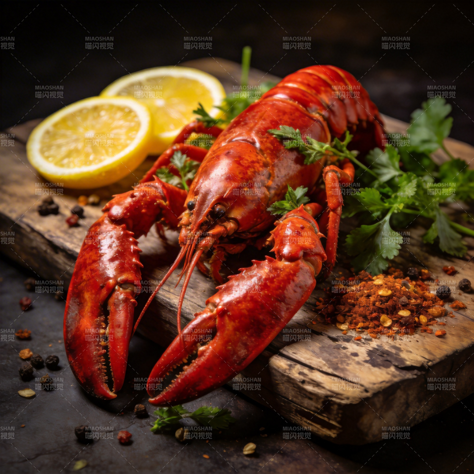 鲜红龙虾配香料图片