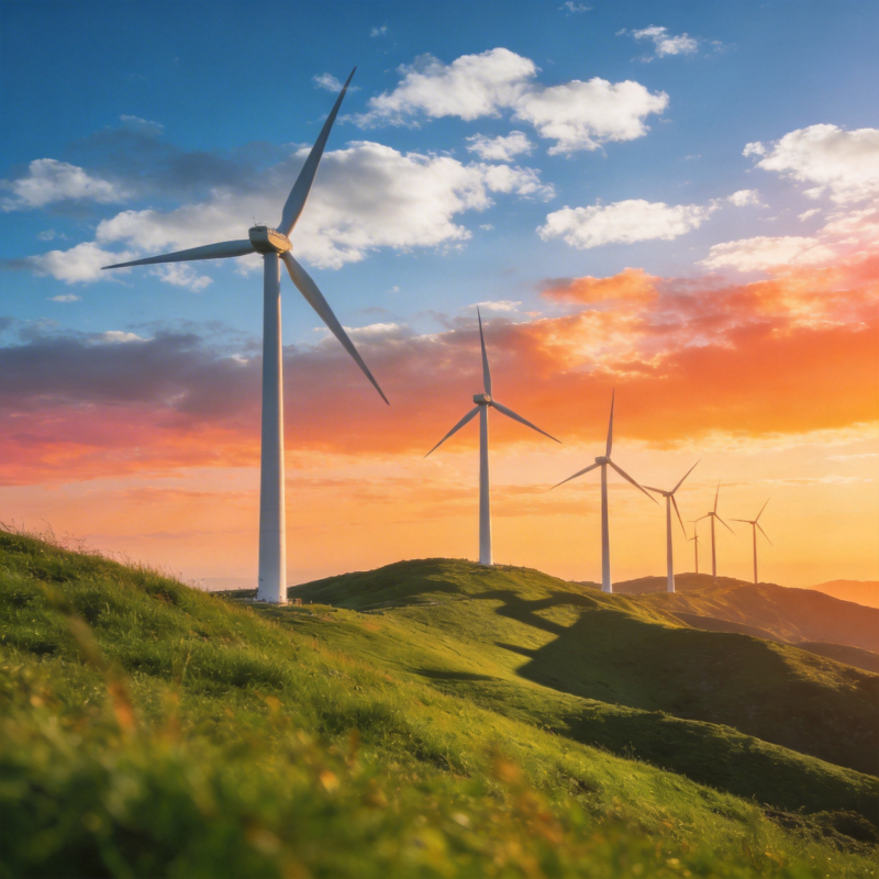 风车与夕阳美景图片