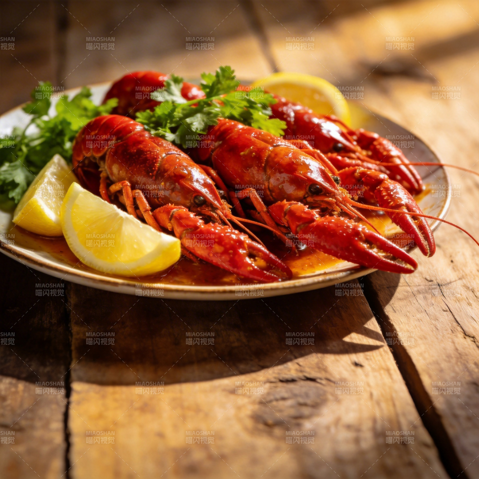 鲜红龙虾配柠檬图片