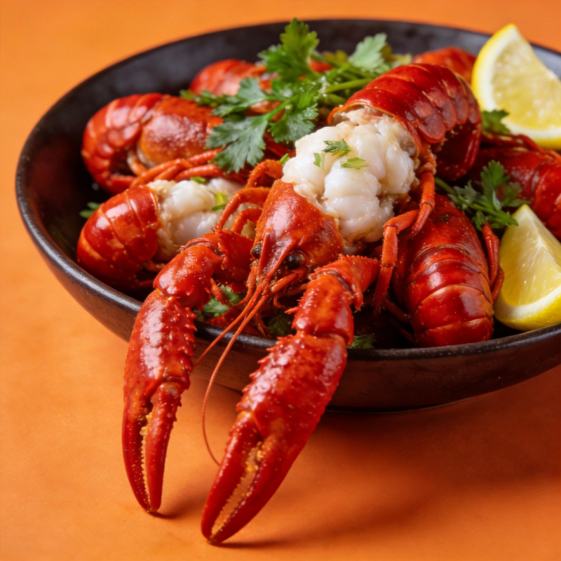 鲜美龙虾配柠檬图片