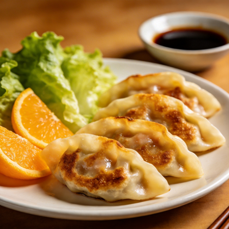 煎饺配橙片生菜图片