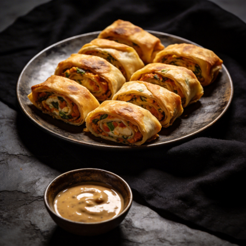 金黄卷饼配酱料图片