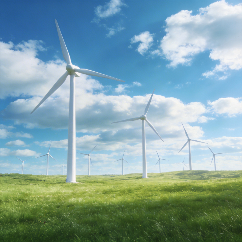 风车绿野蓝天图片