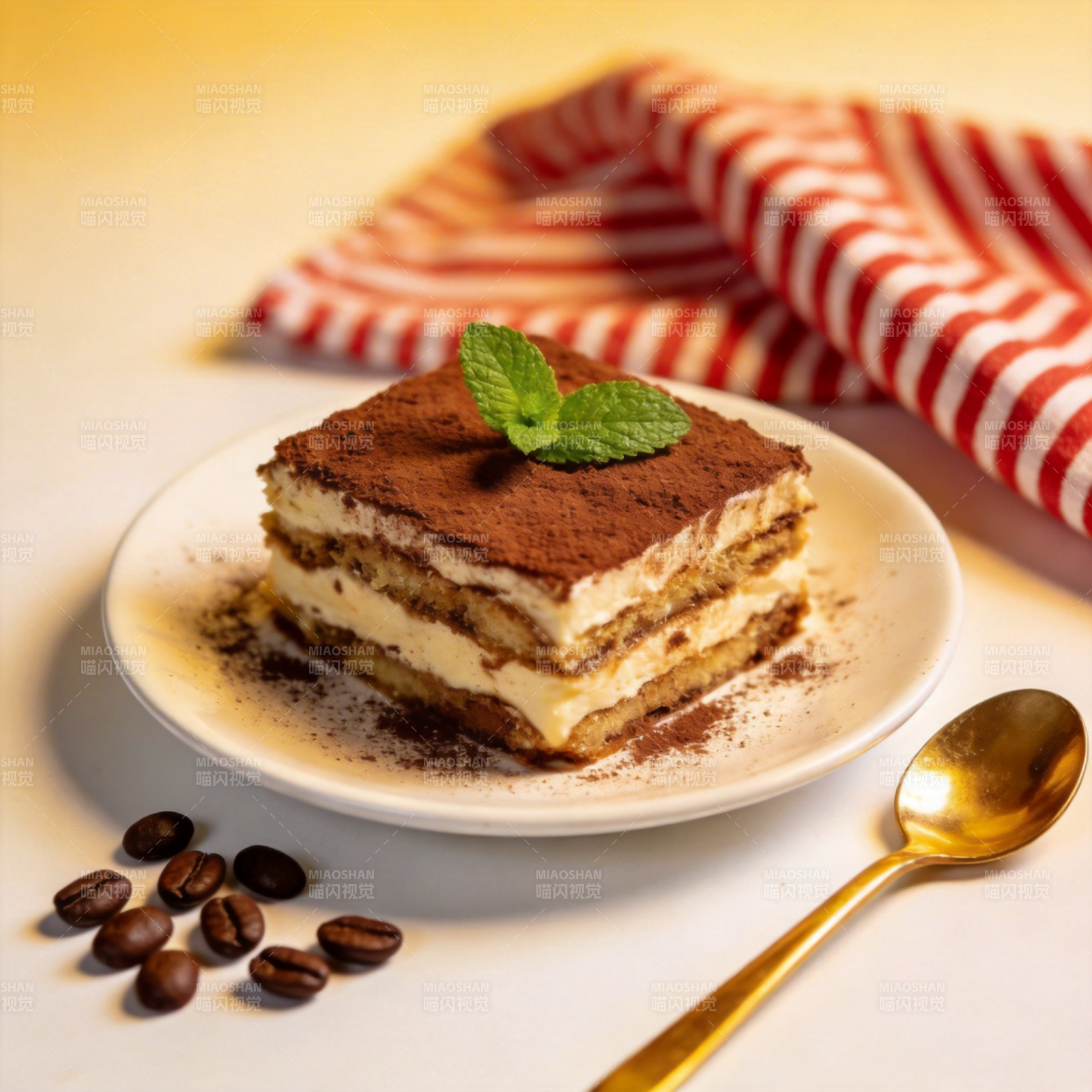 提拉米苏配咖啡豆图片