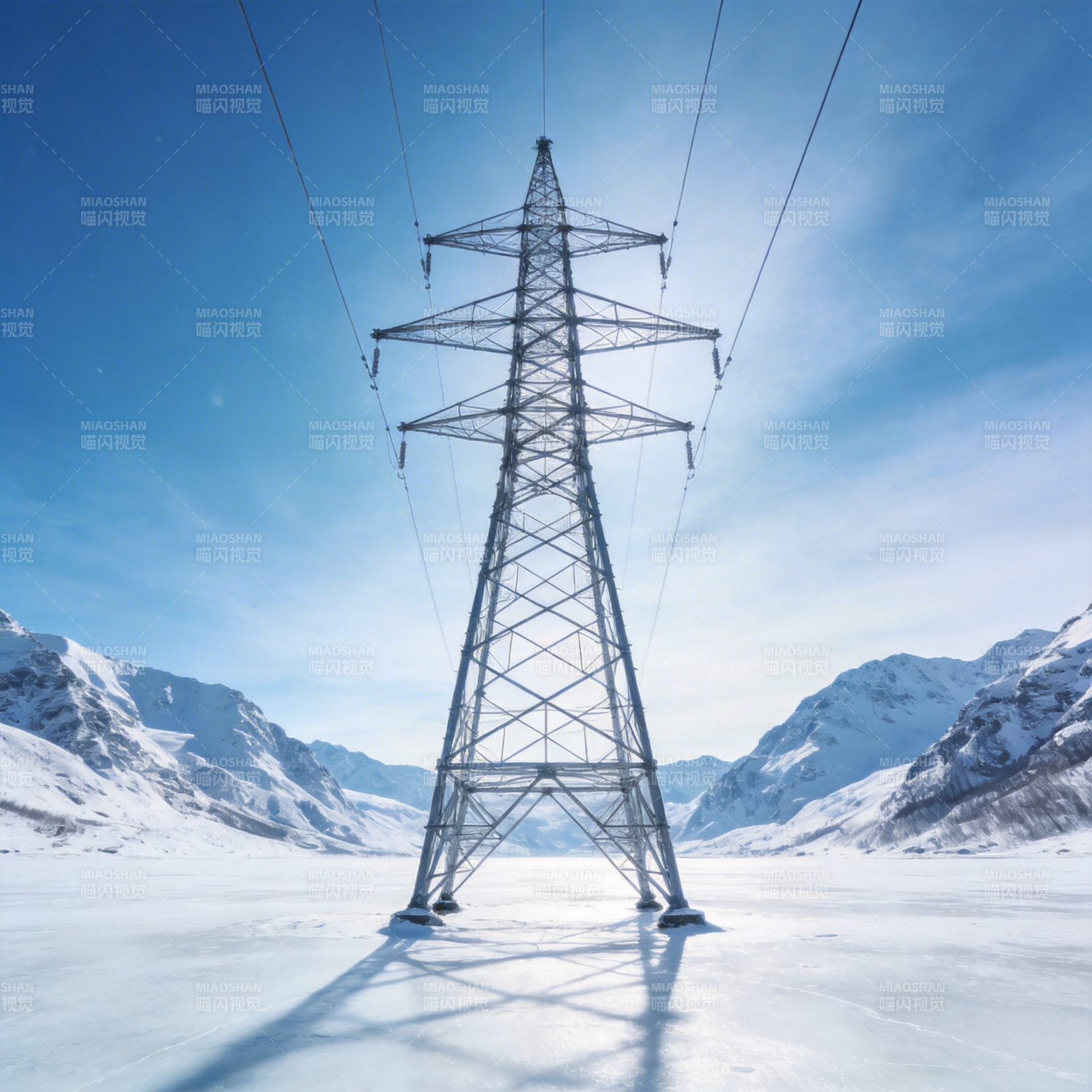 雪原电塔图片