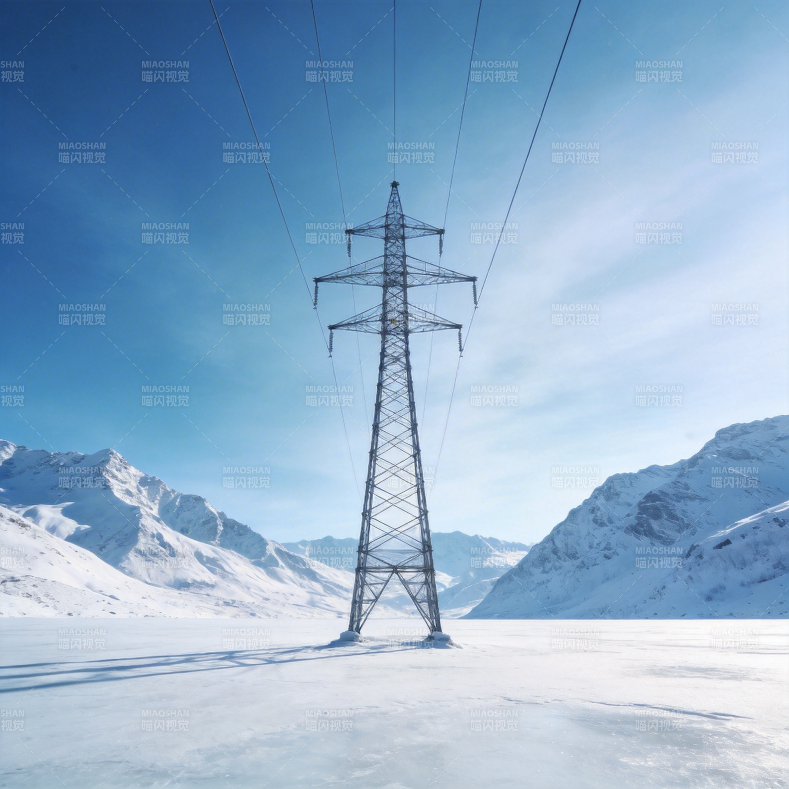 雪原电塔图片