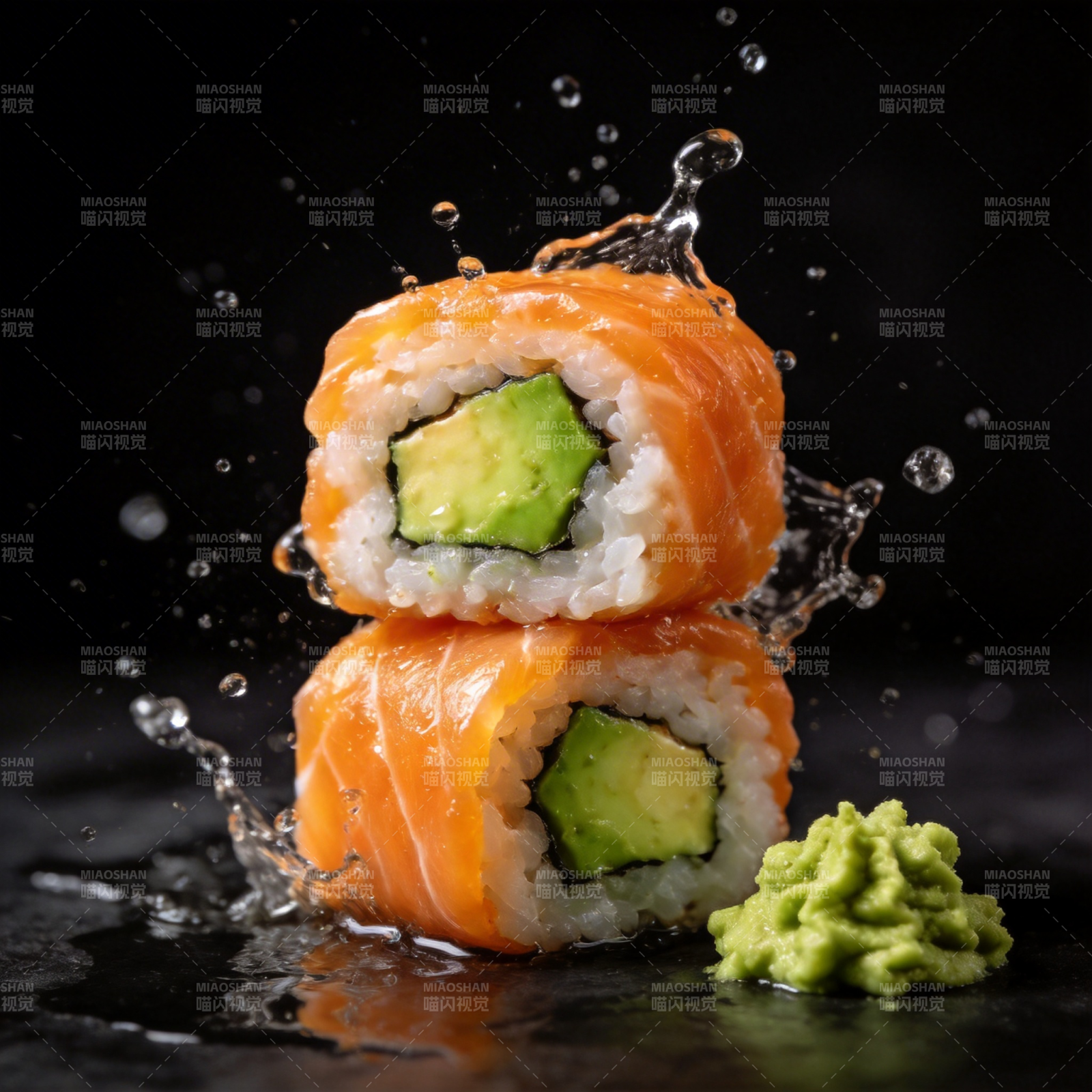 三文鱼寿司飞溅图片