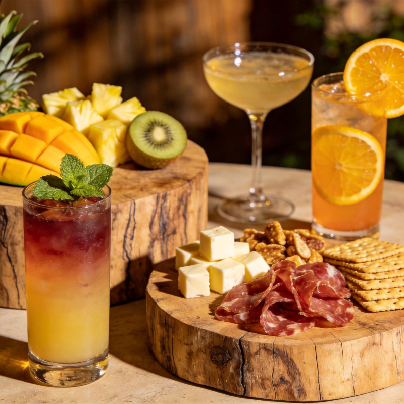 果饮与小吃拼盘图片