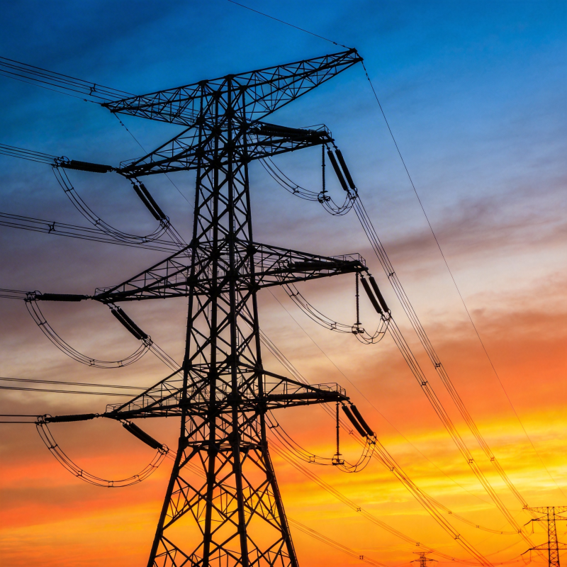 夕阳下的电塔剪影图片