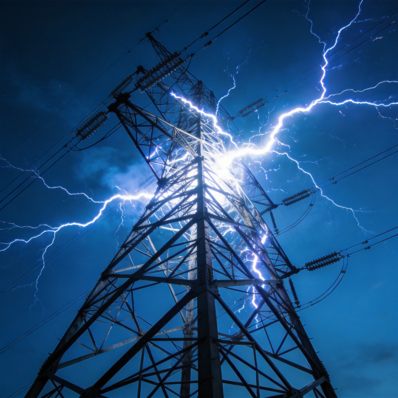闪电击中高压电塔图片