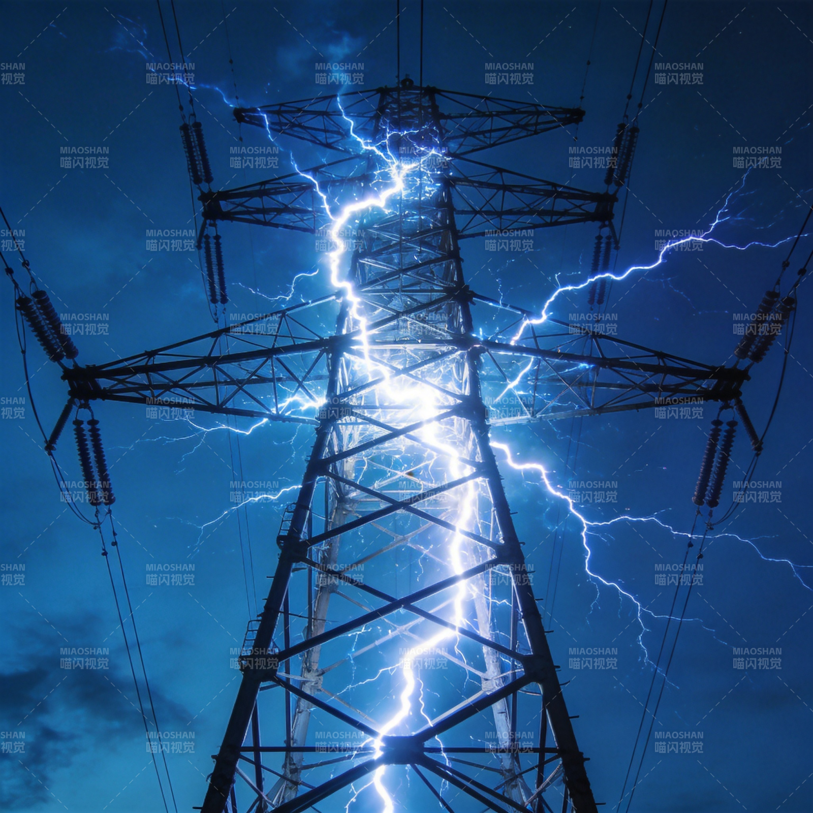 雷电击中高压塔图片