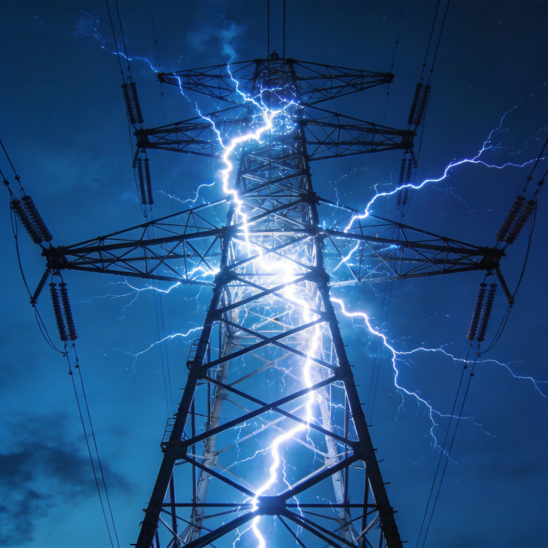 雷电击中高压塔图片