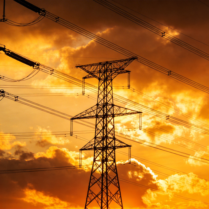 夕阳下的电塔剪影图片