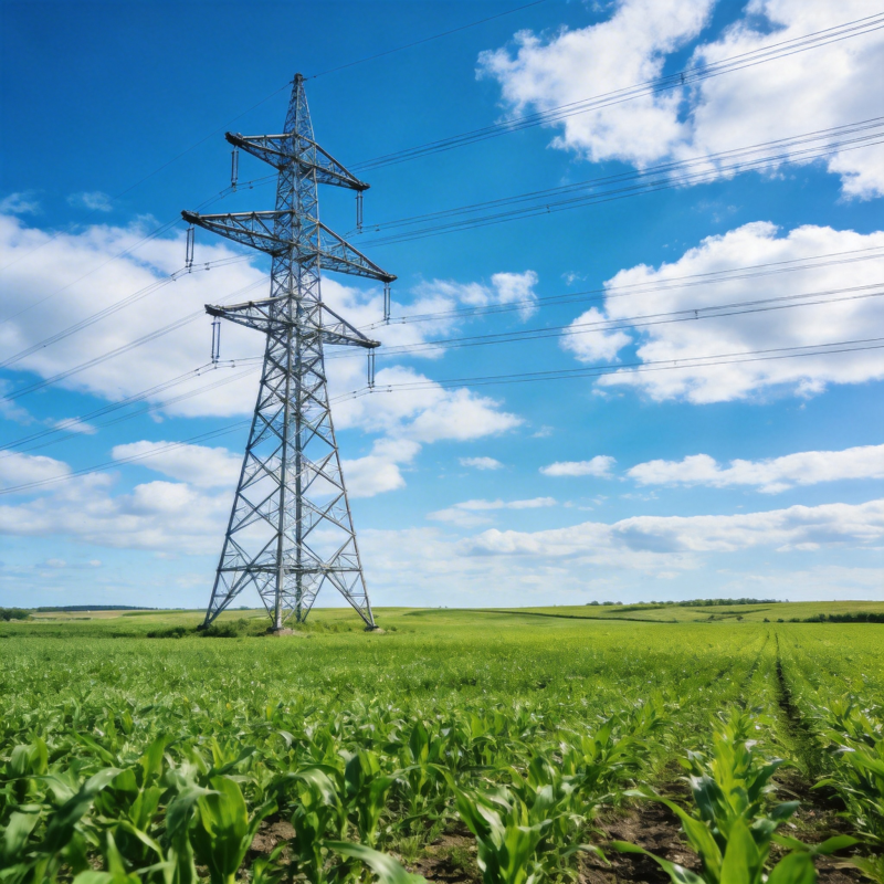 电塔矗立绿野间图片