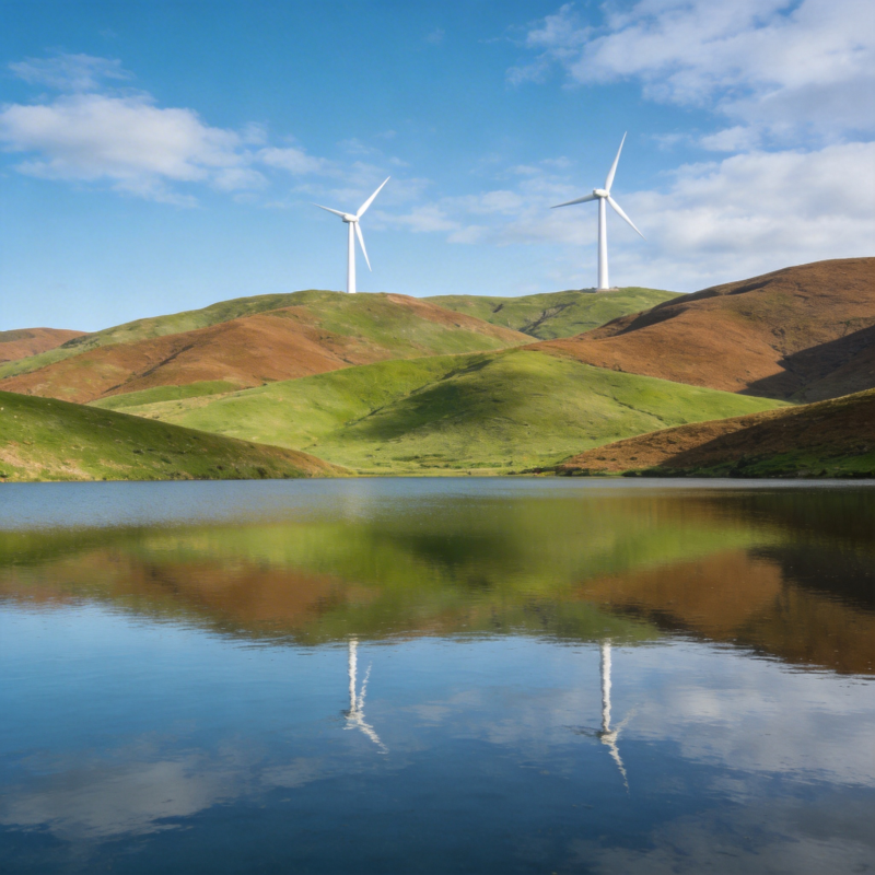 风车映湖光图片