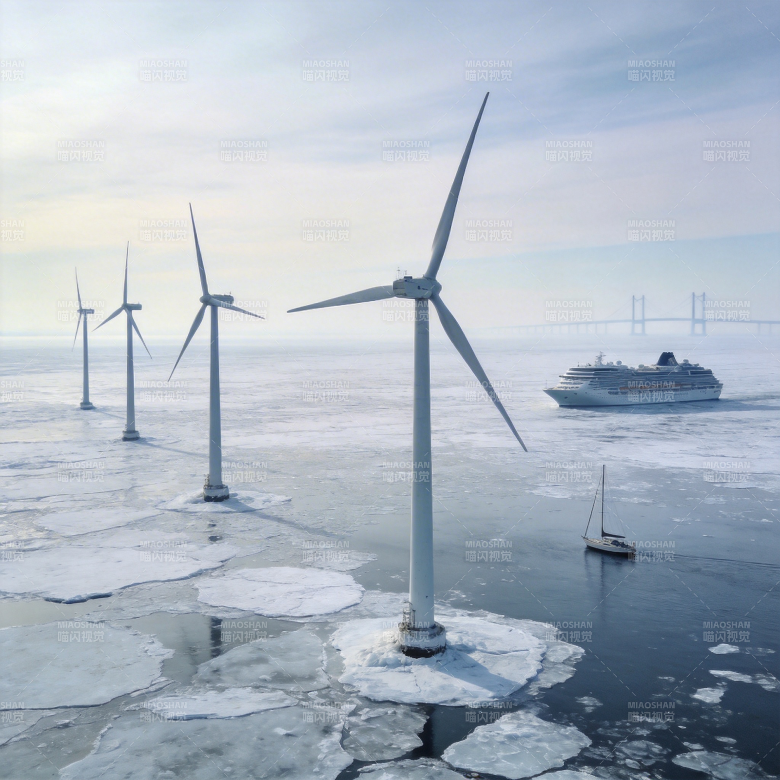 冰海风车与游轮图片