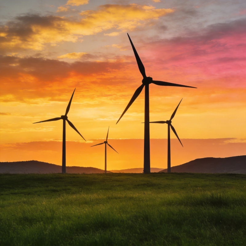 风车剪影夕阳下图片