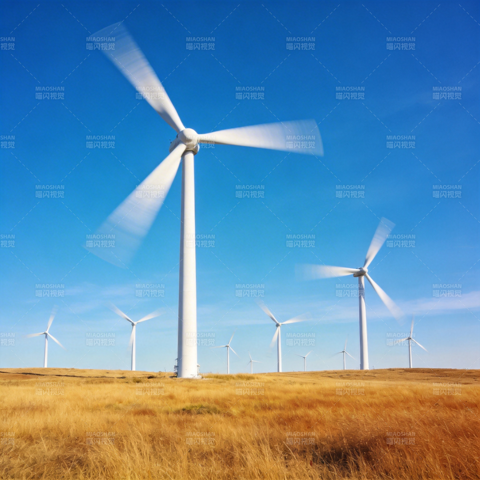 风车转动 蓝天相伴图片