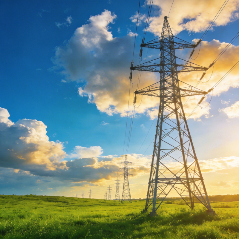 电力塔与蓝天绿地图片