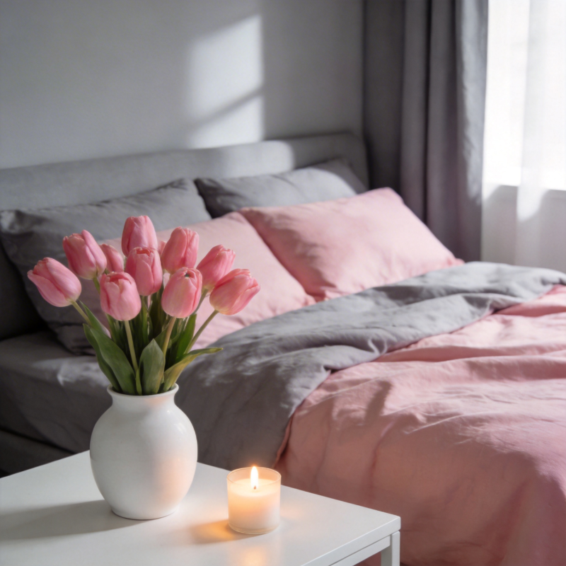 温馨卧室 花香烛影图片