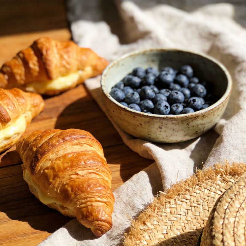 蓝莓与羊角面包图片