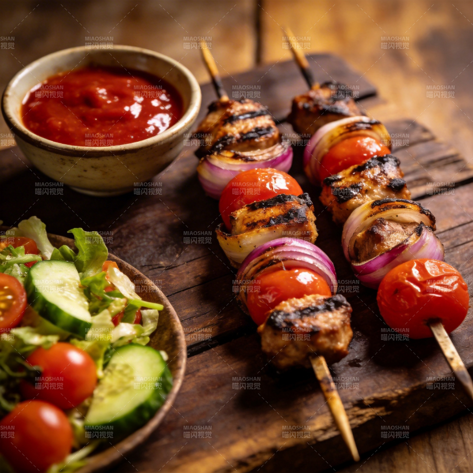 美味烤串配沙拉图片