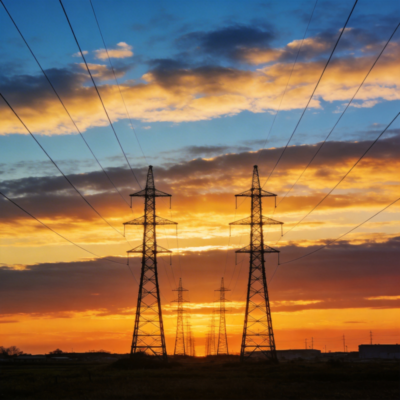 夕阳下的电力塔图片