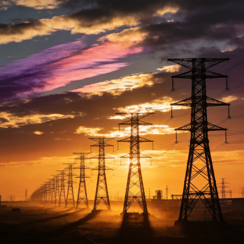 夕阳下的电力塔图片