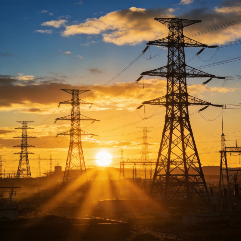 夕阳下的电力塔图片