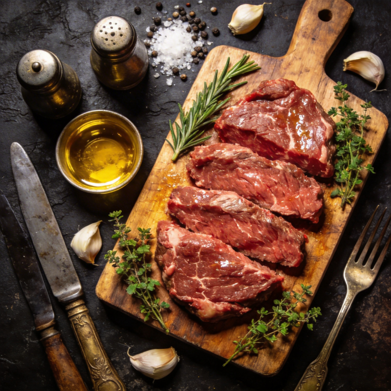 鲜嫩牛排配香草图片
