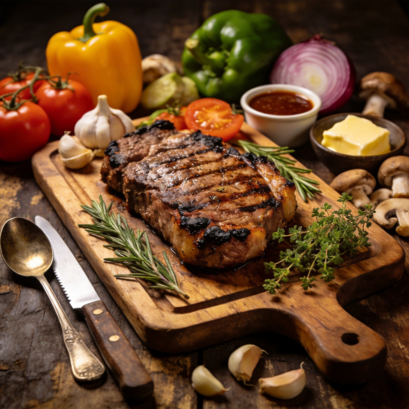 烤牛排配香草蔬菜图片