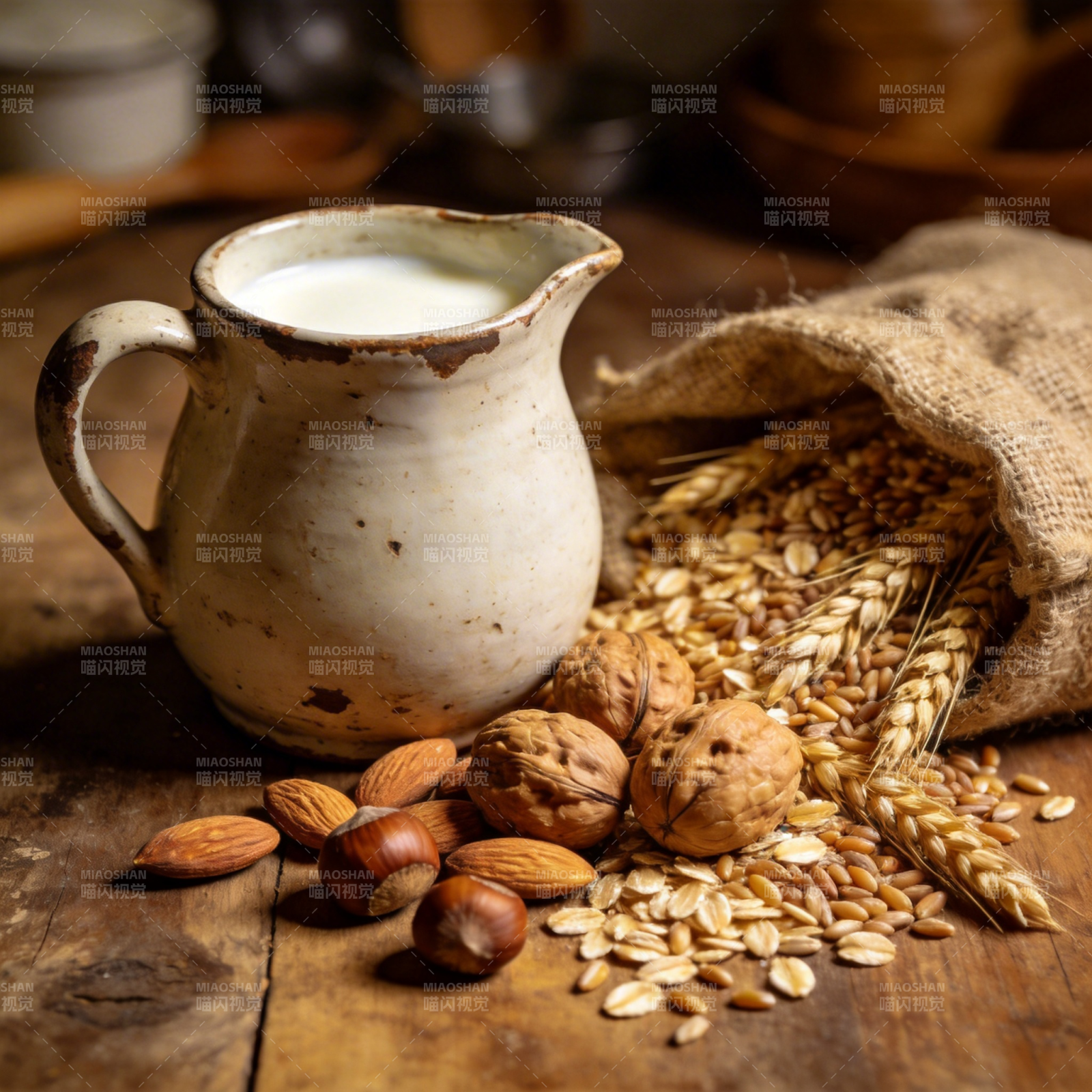 谷物坚果与牛奶图片