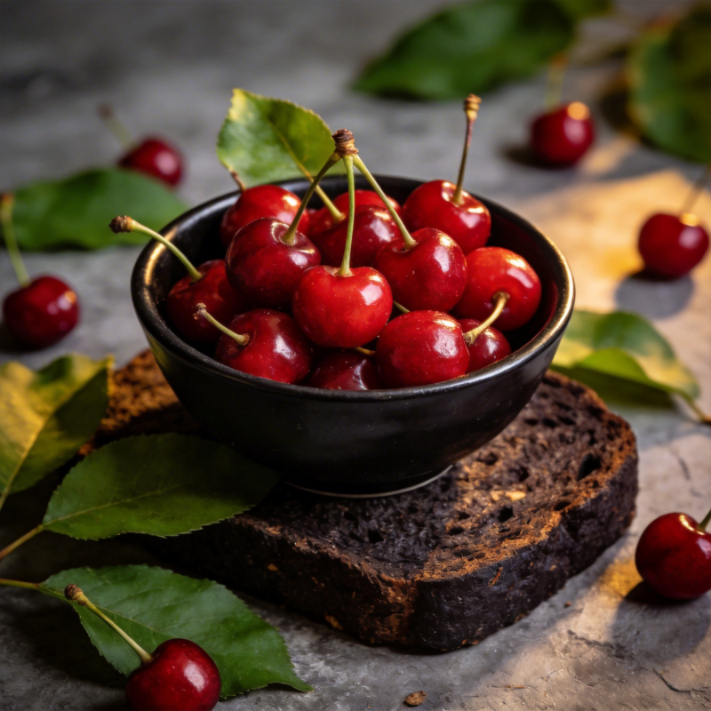 樱桃满碗 绿叶相伴图片