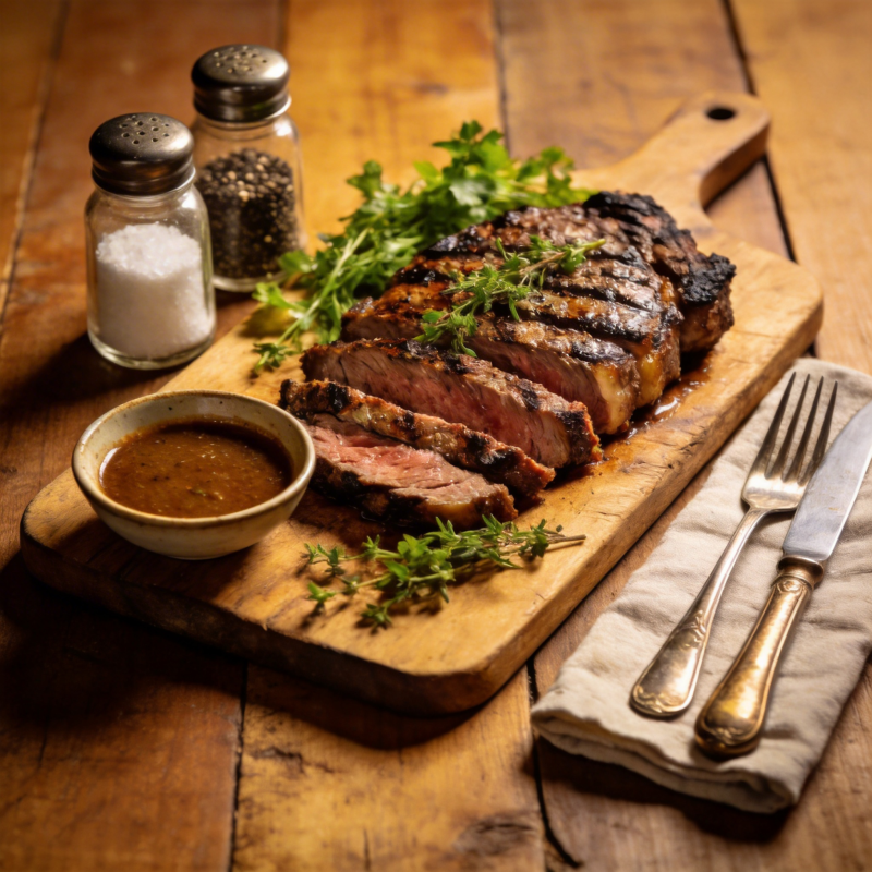烤牛排配香草酱图片