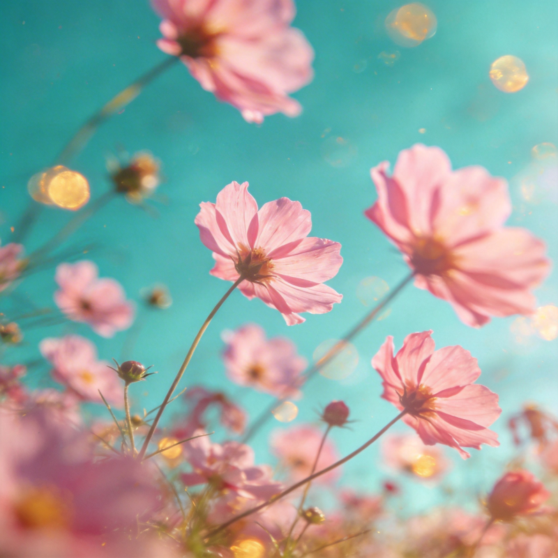 粉花映碧空图片