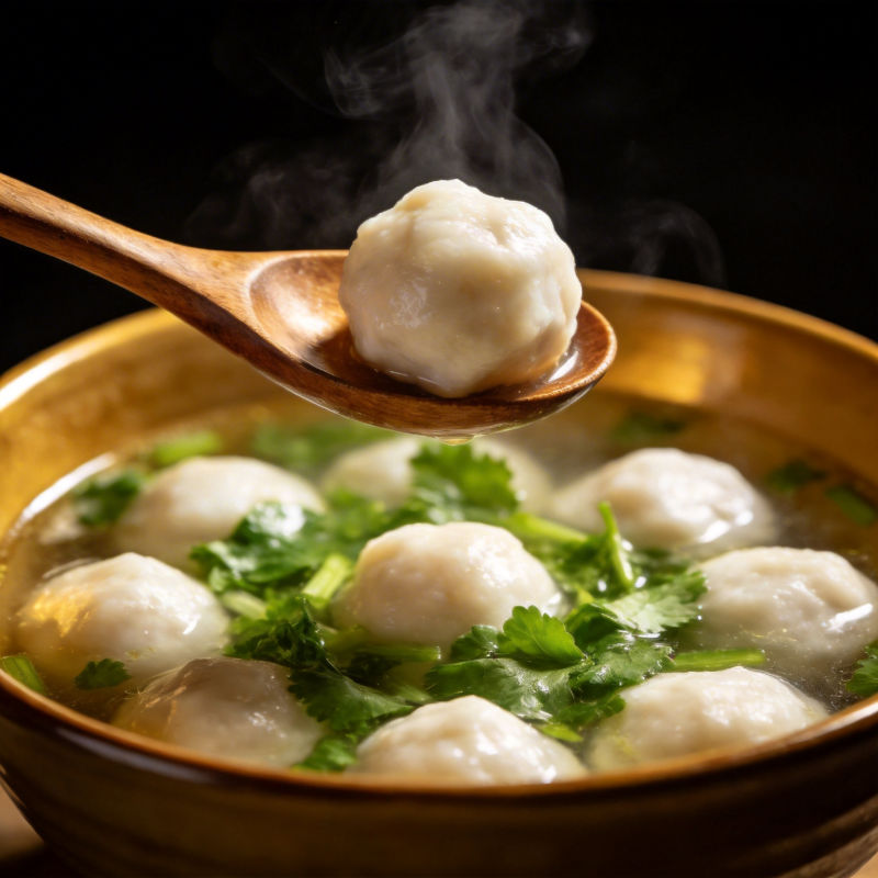 热气腾腾鱼丸汤图片