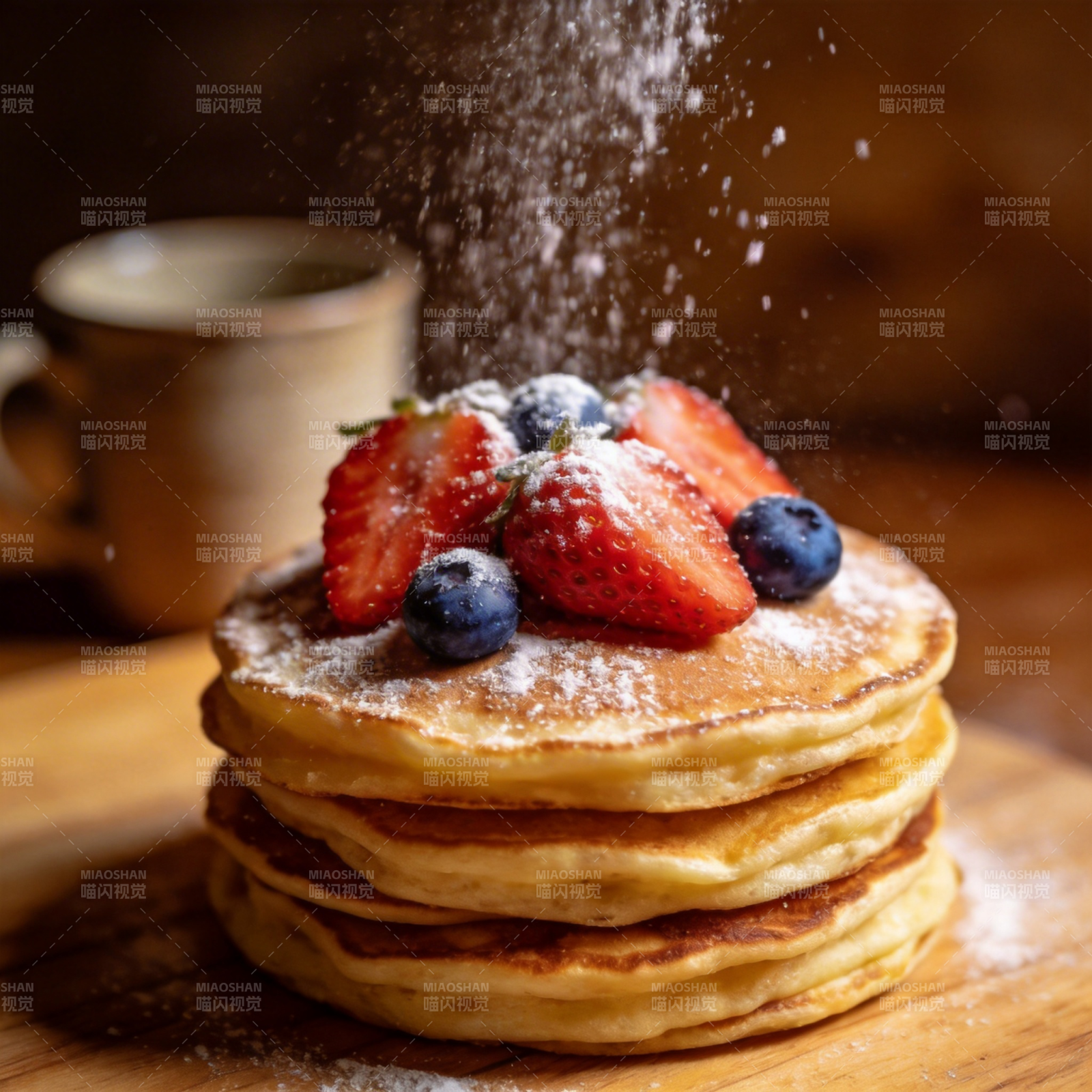 草莓蓝莓煎饼图片