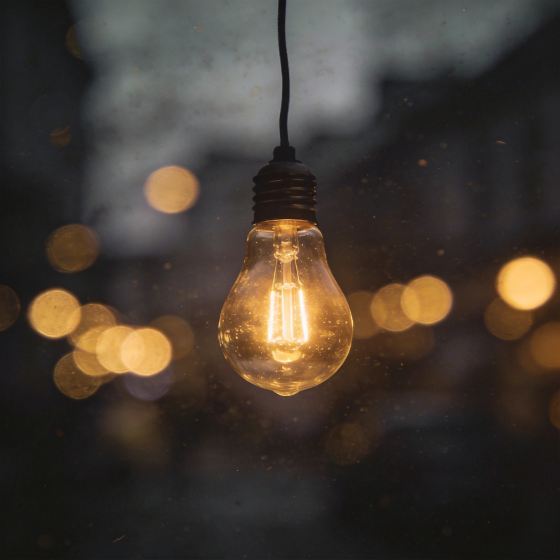 暖光灯泡悬垂夜景图片