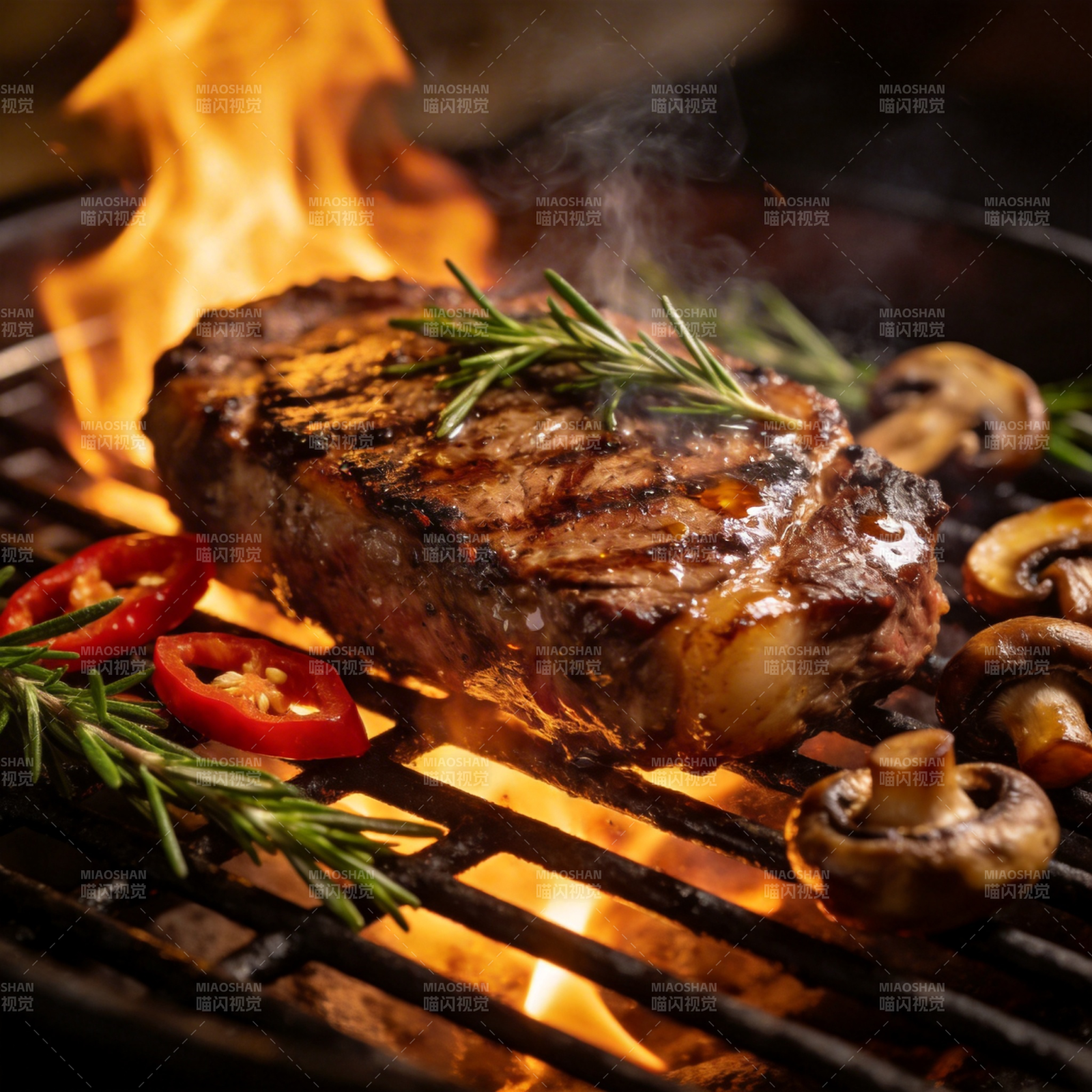 火焰烤牛排图片