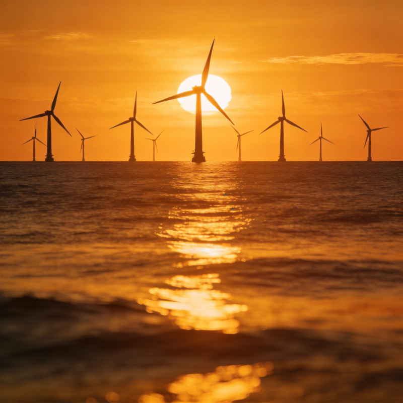 海上风车日落图片