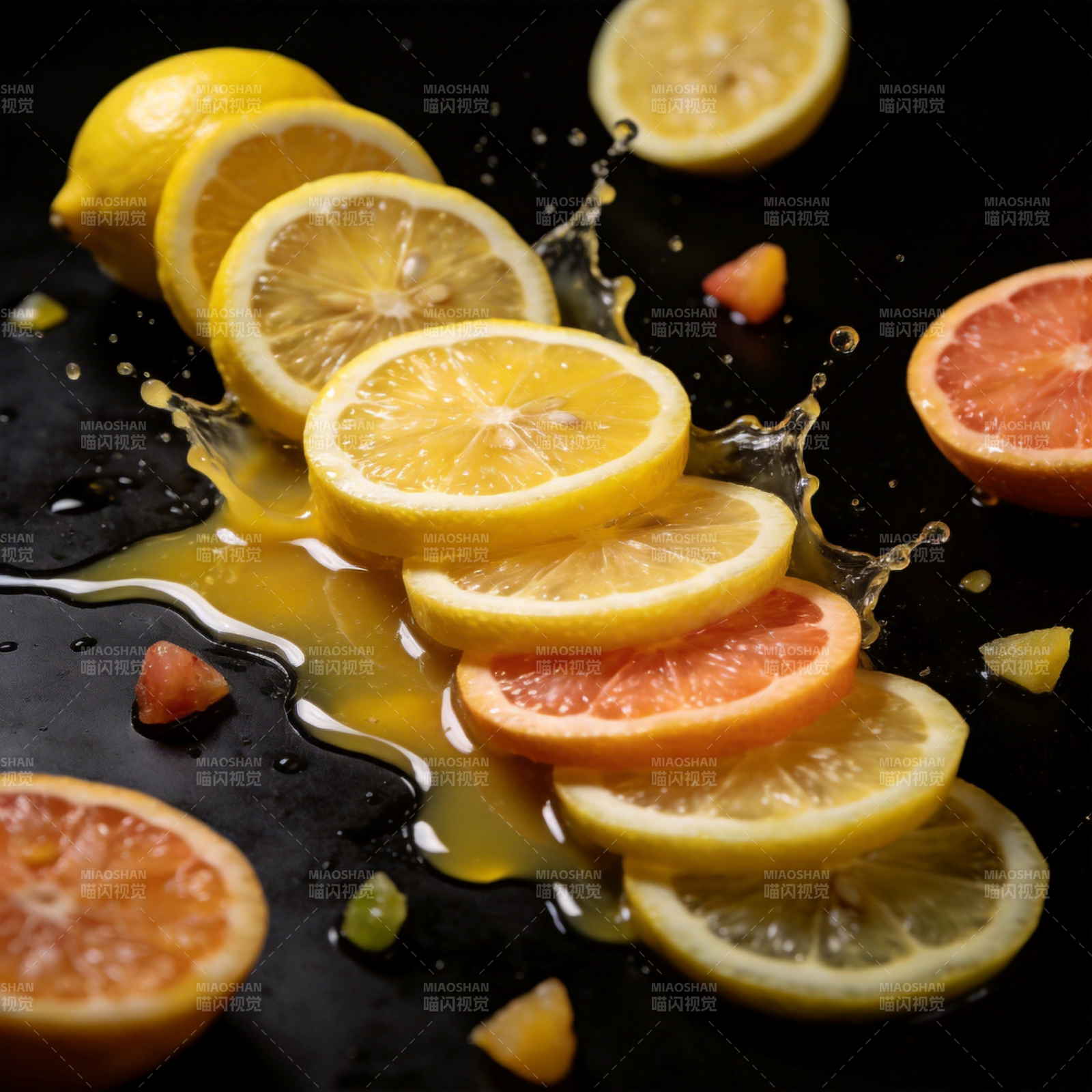 柠檬橙子切片飞溅图片